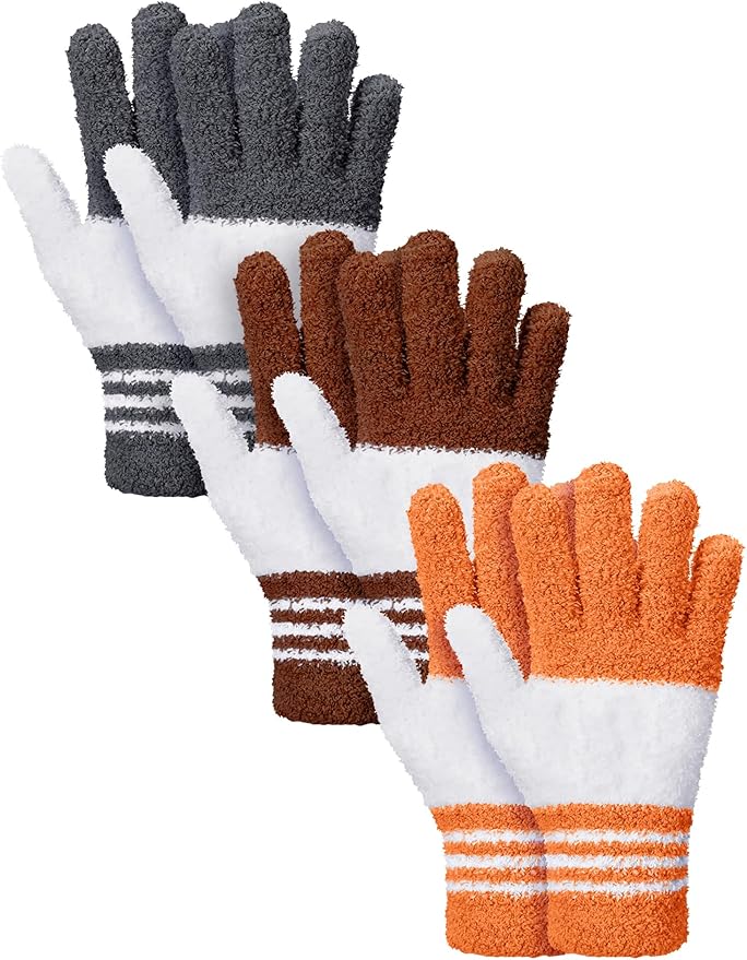 Patelai 3 Pairs Microfiber Plant Dusting Gloves Leaf Cleaning Gloves for Indoor Plants, Blinds, Furniture, House (Gray,Orange,Brown,Large)