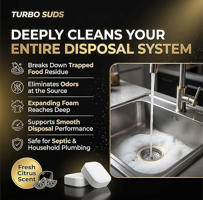 Garbage Disposal Cleaner Deodorizer Tablets – Heavy Duty XL Foaming Tablet for Kitchen Sink Drains and Disposals – Natural Sink and Disposal Cleaning Tablet – 12 XL Tablets, One Year Supply