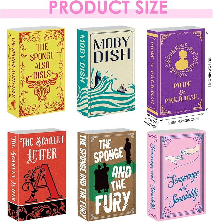 6 Pieces Book Kitchen Sponges Novels Sponges Fun Non-Scratch Scrub for Washing Dishes Pots Pans and Household Cleaning Supplies for Kitchen Dishes Furniture Gifts (6, Book-2)