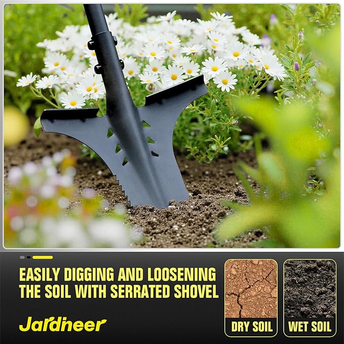 Jardineer Garden Shovels for Digging with Long Handle, Root Shovel for Cutting Roots with Comfortable Grip
