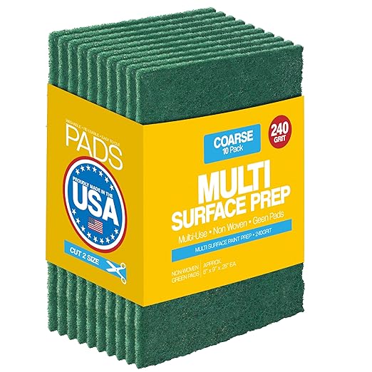 6" x 9" Non-Woven Paint Stripping Pads for Wood, Metal, Rust Removal, Deburring, Clean Soiled Surfaces, Surface Prep Coarse Abrasive Pad for Woodworking - 240 Grit - 10 Pack (Green)