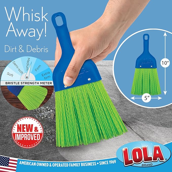 LOLA Whisk Broom, Hand Brush, 6 Pack Durable Bristles, Whisks Away Dirt & Debris, Compact, Hang Hole for Easy Storage, Indoor/Outdoor