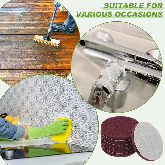 Power Scrub Pads, Scrubbing Pads 800 Grits Scouring Discs - Fitting for (Home Kitchen Cleaning - Drill Attachment - Scrubber Replacement) 6 Pcs & 5 Inch & Dark Red