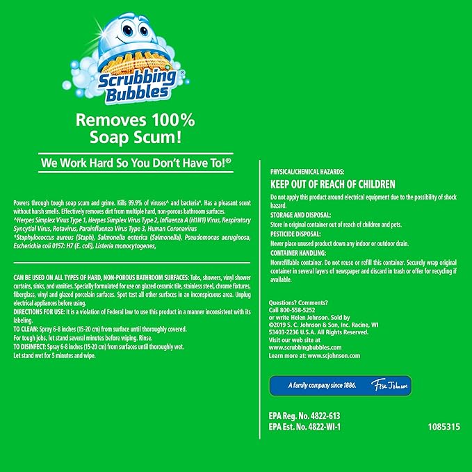 Scrubbing Bubbles Bathroom Grime Fighter, Floral Fusion Scent, 32 oz Spray Bottle (Pack of 2)