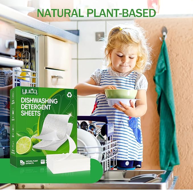 Dishwasher Detergents Sheets-100% Natural Plant-Based Eco Dishwashing Soap Solid Enzymes Grease Removal & Shiny Finish Compatible with Large & Small Dishwashers Tablets Residue-Free (Orange)