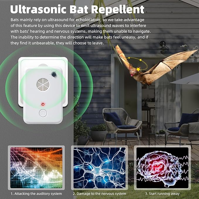 Bat Deterrent Devices: Plug in Bat Deterrent for Attic,Outdoors & Indoors - Bats Removal Keep Away System for Porch,House,Friendly to Human & Pet (4)
