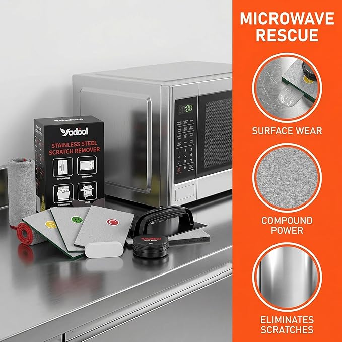 Stainless Steel Commercial Kitchen Scratch Remover Kit for Non-Coated Stainless Steel Surfaces, Removes Scratches Scuffs Abrasions, Restores Brushed Finish, DIY Repair Solution
