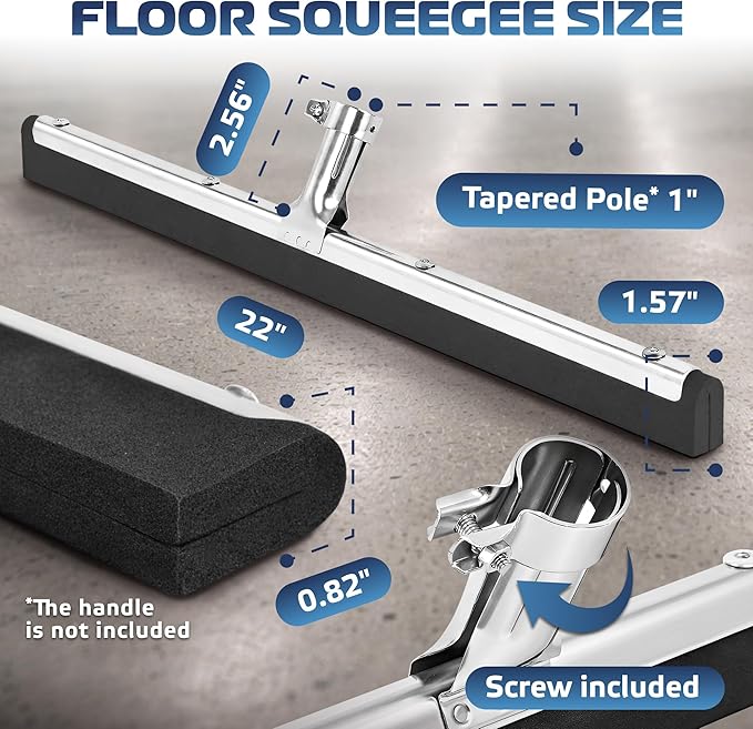 DSV Standard Uneven Surface Floor Squeegee 22’’, Double Foam Blade Garage Squeegee, Taper Pole Connection - Handle Sold Separately for Tiles, Concrete and Asphalt