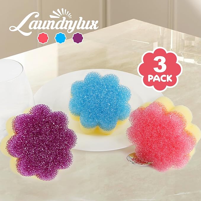 Scrub Sponge, Dual-Sided Temperature-Responsive Scrubber - Non-Scratch - Multipurpose Dish Sponges for Kitchens, Bathrooms, and Outdoor Use - 3 Pack