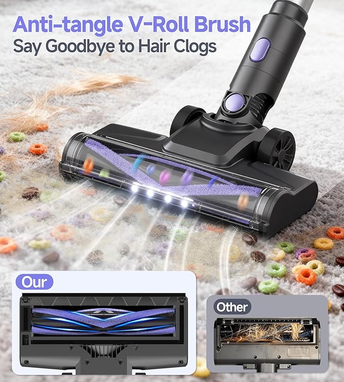 Hivroo N17 Cordless Vacuum Cleaner, Upgraded Lightweight Stick Vacuum for Home, Max 45mins Runtime, Powerful Suction, Self-Standing, Anti-Tangle, Rechargeable Vacuum for Hard Floors Carpets Pet Hair