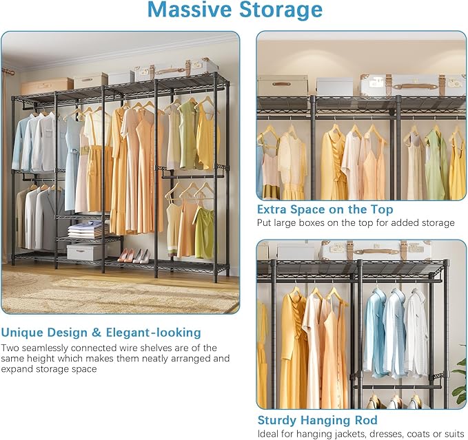 VIPEK V40C Covered Clothes Rack Heavy Duty Clothing Rack with Cover, Custom Freestanding Closet Portable Wardrobe Closet for Bedroom, Large Black Coset Rack with Grey Upgarded Polyester Cover
