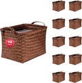 10pcs 15L Laundry Baskets Waterproof Storage Basket For Shelves Large Laundry Hamper With Leather Handle -Cube Organizer Woven Bins for Bathroom,Bedroom,Pantry,Clothes,Car Towels-Brown