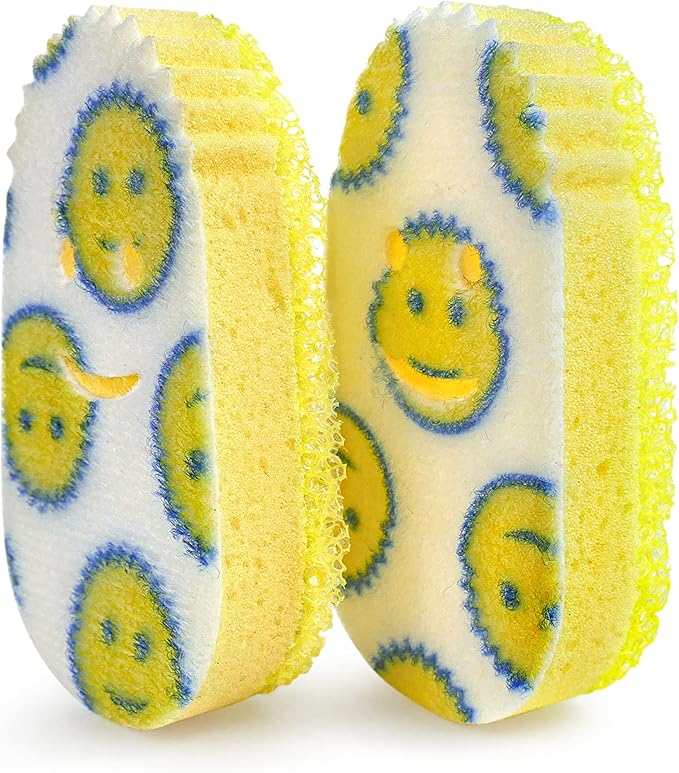 Scrub Daddy Dish Daddy Dish Wand & Refill Heads, Soap Dispensing Dish Brush, Texture Changing Washing Up Sponge With Liquid Handle, Dish Sponge with Built-in Scraper & Scrubbing Head, Drip stand, Blue
