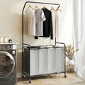 ROMOON Laundry Hamper Sorter Cart: 4 Section Organizer with Hanging Bar and Heavy-duty Lockable Wheels | 180L Rolling Laundry Basket with Clothes Rack in Laundry Room or Small Spaces (Grey)