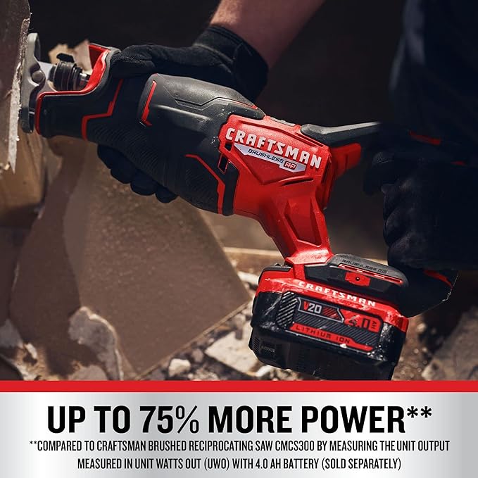 CRAFTSMAN V20 RP Cordless Reciprocating Saw, 3,200 RPM, 8 inch, Bare Tool Only (CMCS351B)