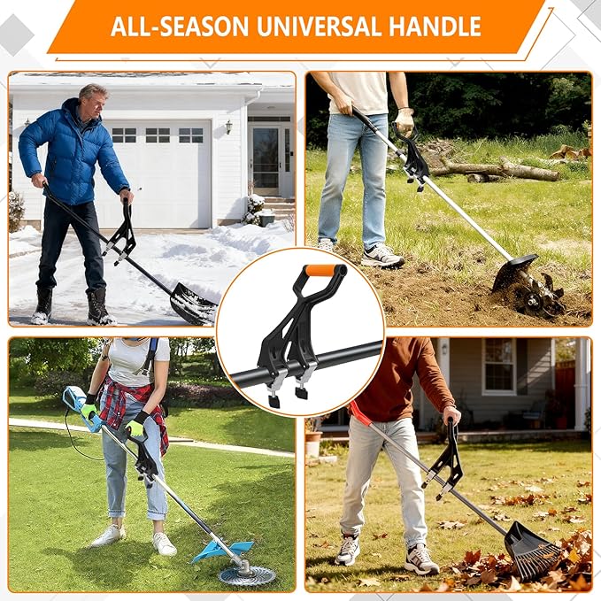 KJX Upgraded Shovel Handle Extension, Ergonomic Snow Shovel Handle Replacement, Back Saver Attachment Universal Fit for Weed Eater, Rakes, String Trimmers, Shovels and More Yard Tools