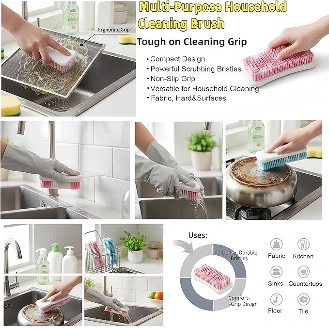 4 Pack Scrub Brush for Cleaning Scrubbing Brush with Stiff Bristle Multi-Purpose Heavy Duty Scrub Brushes,Deep Cleaning Brushes for Bathroom, Floor, Shower, Carpet, Bathtub, Sink Outdoor, Multi-Color