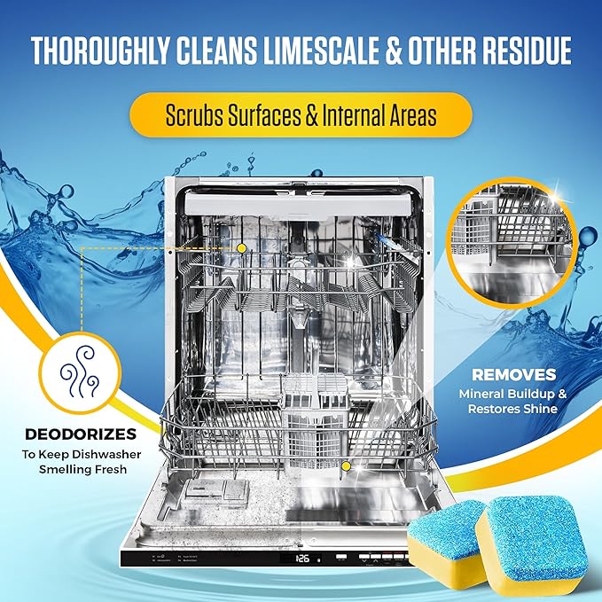 Bastion Dishwasher Cleaner Tablets, Lemon Scent, 3-Month Supply (6 Pods), Powerful Cleaning & Odor Removal, Descaling Tablets