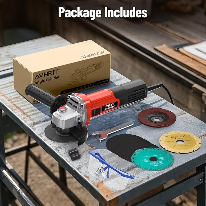 Angle Grinder 10 Amp, 4-1/2 inch Power Angle Grinder Tools with 13000 RPM, 1200W Small Angle Grinder for Cutting, Grinding, Polishing