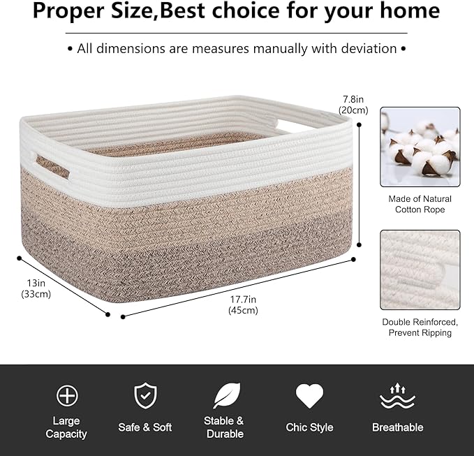 Large Storage Basket for Organizing, Woven Rope Basket for Shelves, Closet Organizer Bins for Clothes, Blanket, Toys, Baby Nursery Storage, 17.7" x 13" x 7.87", 4 Packs Gradient Yellow