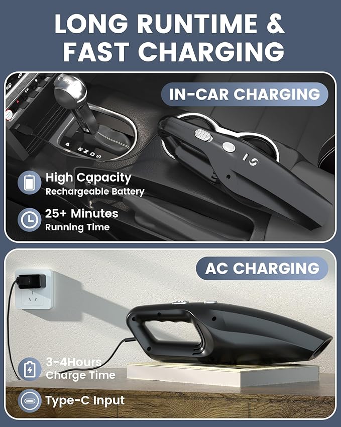 Handheld Vacuum Cordless Mini Car Vacuum Cleaner Portable and Rechargeable with Powerful Suction for Car Home Office and Pet Hair with HEPA Filter and Lightweight