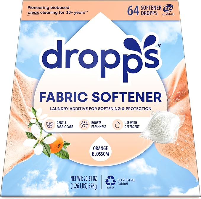 Dropps Fabric Softener Pods, Orange Blossom (64 Count) - Laundry Softener For Soft & Fluffy Fabrics | Liquid Softener & Dryer Sheet Alternative | Clean Ingredients | Plastic Free Packaging