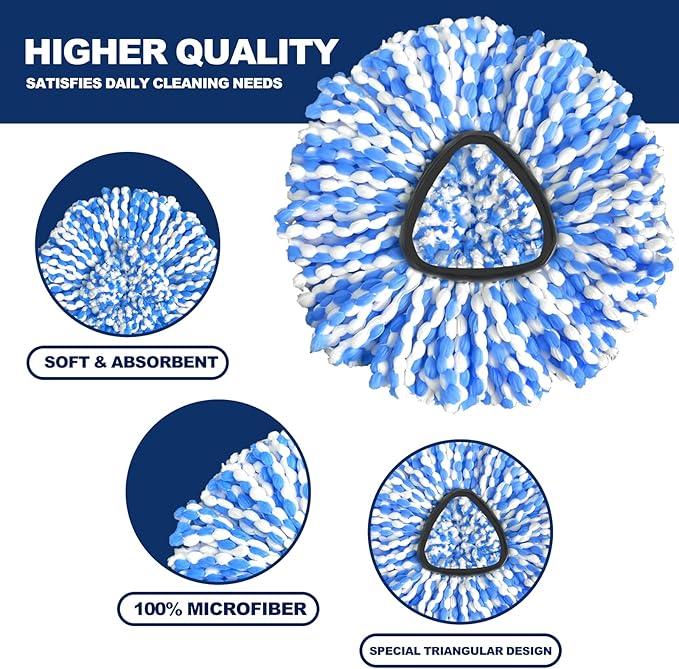 Mop Head Replacement, 3 Pack Spin Mop Refill Replace Head, Microfiber & Machine Washable
