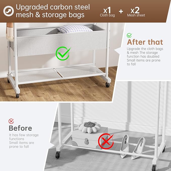 Golpart Clothes Garment Coat Rack Drying Clothing Racks Metal Freestanding for Hanging Clothes Portable Closet for Laundry Bedroom White