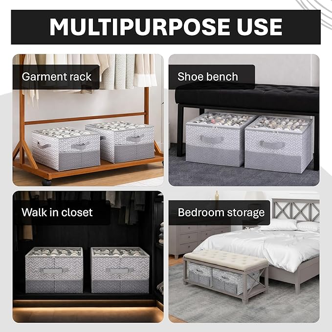 ALCOVA Shoe Organizer for Closet, 3 Pack Shoe Storage Box with Clear Cover, Foldable Shoe Storage Box, Fits up to 48 Pairs, Gray