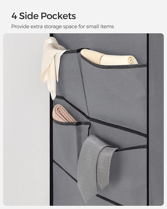 SONGMICS Portable Closet, Wardrobe Closet Organizer with Cover, 3 Hanging Rods and Shelves, 4 Side Pockets, 51.2 x 17.7 x 65.7 Inches, Large Capacity for Bedroom, Living Room, Gray URYG092G02