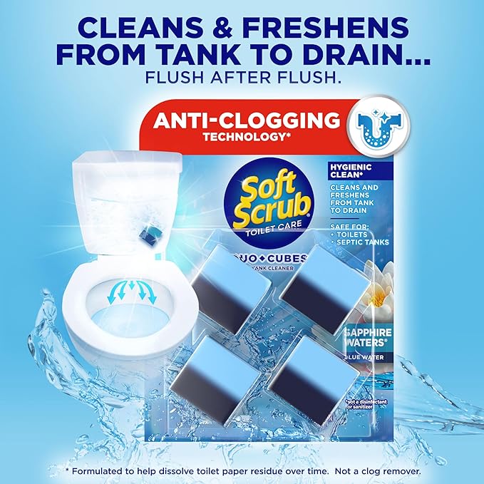 Soft Scrub In-Tank Toilet Cleaner Duo-Cubes, Sapphire Waters, 4 Count