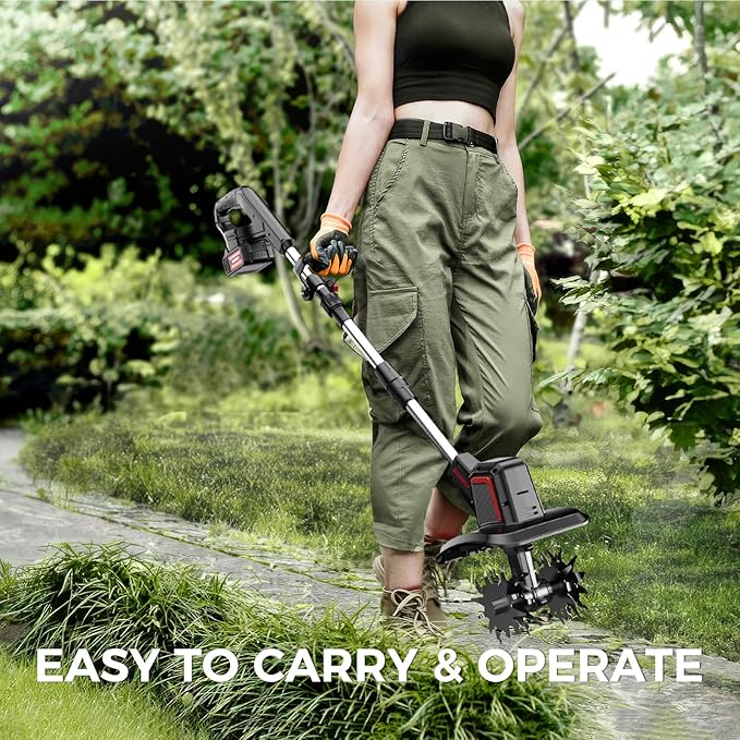 Upgraded Cordless Electric Tiller for Gardening, Total 8.0Ah Battery Powered Mini Cultivator with 2×4.0AH Batteries, 9" Width, 6.6" Depth, 48 Steel Tines Rototiller for Soil Cultivation