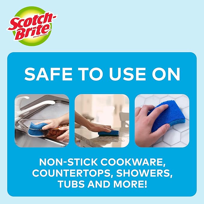 Scotch-Brite No Scratch Scrub Sponges, Blue, 4-1/2 x 2-1/2 x 7/10 in (Pack of 2)