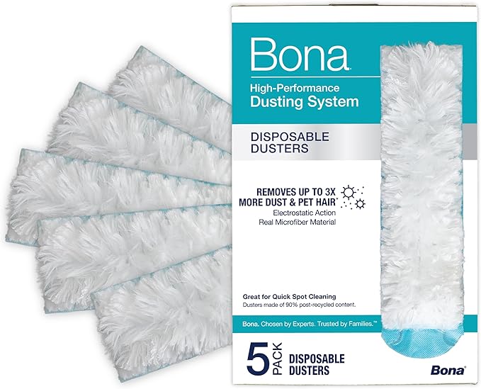 Bona Disposable Duster Refills - 5 Pack - High Performance Dusting System - Microfiber Dusters Remove Dust and Pet Hair for Quick Spot Cleaning