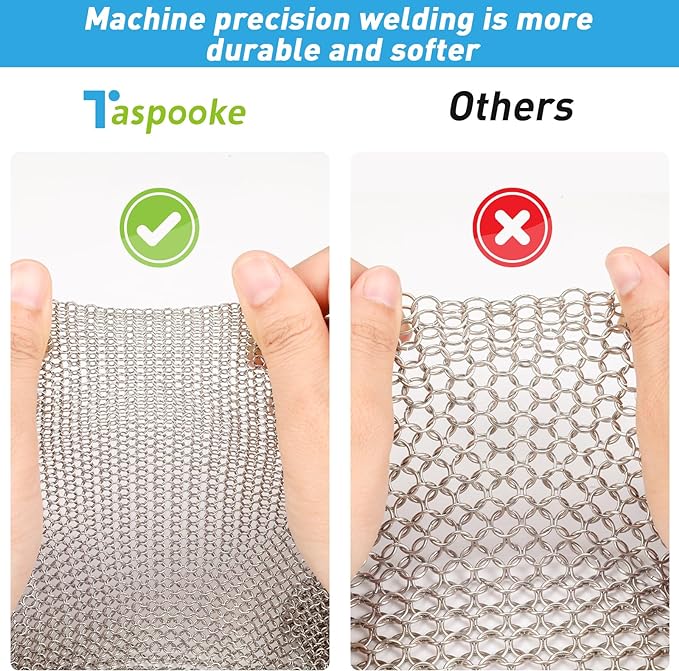 Cast Iron Cleaner & Chainmail Skillet Scrubber - 16''x16'' 3.8mm Small Ring, 316L Stainless Steel Interlocking Mesh Sheet, Flexible Chainmail Panel, Fine Linked Ring Fabric, Woven Ring Net
