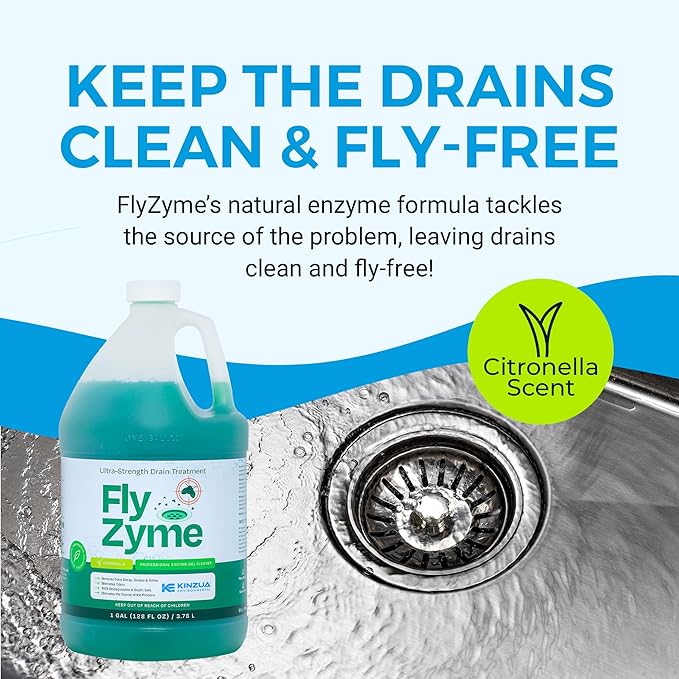 Fly-Zyme, Highly Concentrated Enzyme Drain Cleaner for Pipes & Fruit Flies, Citronella Scented Organic Waste Degrader & Odor Neutralizer, 1 Gallon