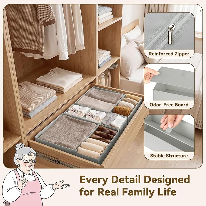 GRANNY SAYS Drawer Organizer Clothes, 12 Pack Dresser Organizer Bins for Nursery, Closet Organization and Storage Dividers for Clothing, Baby Clothes, Underwears, Gray