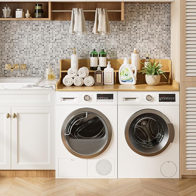 2-Tier Washer Dryer Countertop, Laundry Room Organization and Storage, 27.6" x 54" Wood Laundry Countertop for Washer and Dryer, Natural