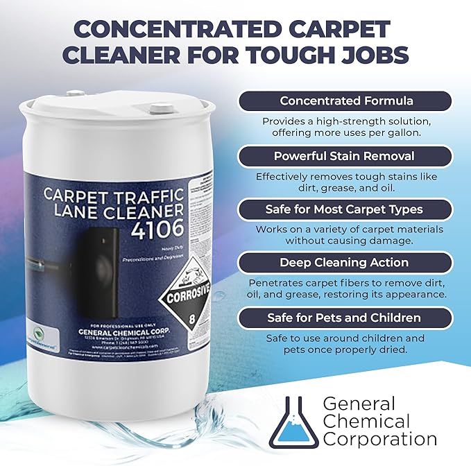 Carpet Traffic Lane Cleaner 4106 - Concentrated Carpet Pre Treatment Stain Remover - Incredible Stain Remover - Floor Covering Solution - Ideal for Industrial & Home Rug Cleaning- 55 Gal