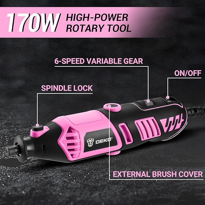 Rotary Tool Kit: DEKOPRO Power Hand Rotary Tools Mini for Wood/Metal, Electric Grinder Drill Machine Set with Flex Shaft for Carving, Cutting, Sanding, Grinding, Polishing, Engraving Pink