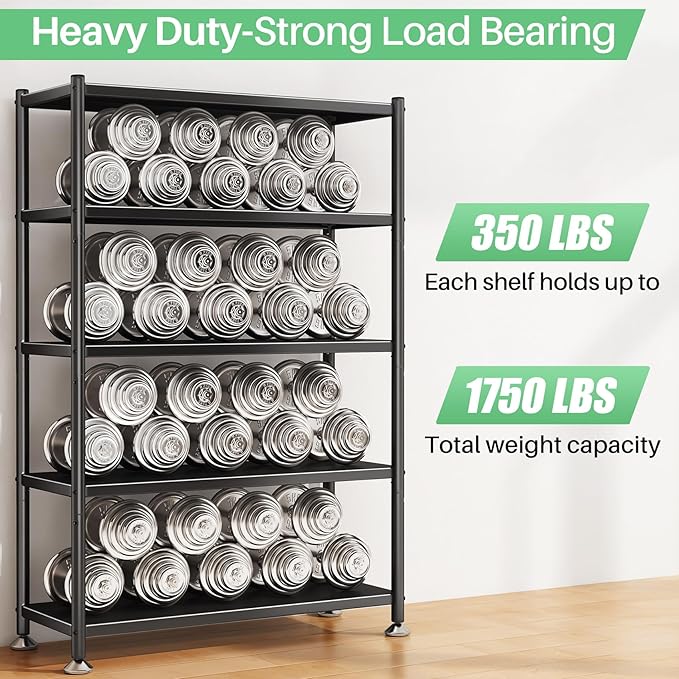 PXRACK Metal Shelving for Storage, 5 Tier Adjustable Kitchen Storage Shelves with Wheels, Shelving Unit Bookshelf Utility Shelf Metal Storage Rack for Garage Pantry Closet Laundry, 35.8"x13"x59.65"