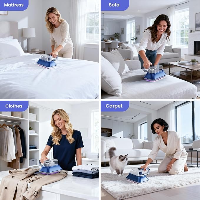 Mattress Vacuum Cleaner Powerful Vibration Handheld Couch Vacuum with UV-C Light and LED Display, HEPA Filter, Versatile Bed Vacuum Cleaner Cordless with Type-C Charging Port for Bed, Sofa, Carpets