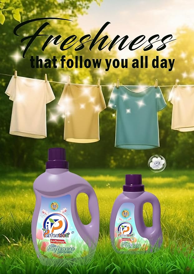 Perfectionplus Fabric softener, ultra soft, concentrated formula, long lasting fresh scent, gentle on clothes, reduces wrinkles, 1L(33.8 Fl.oz) 45 Loads, high performance.