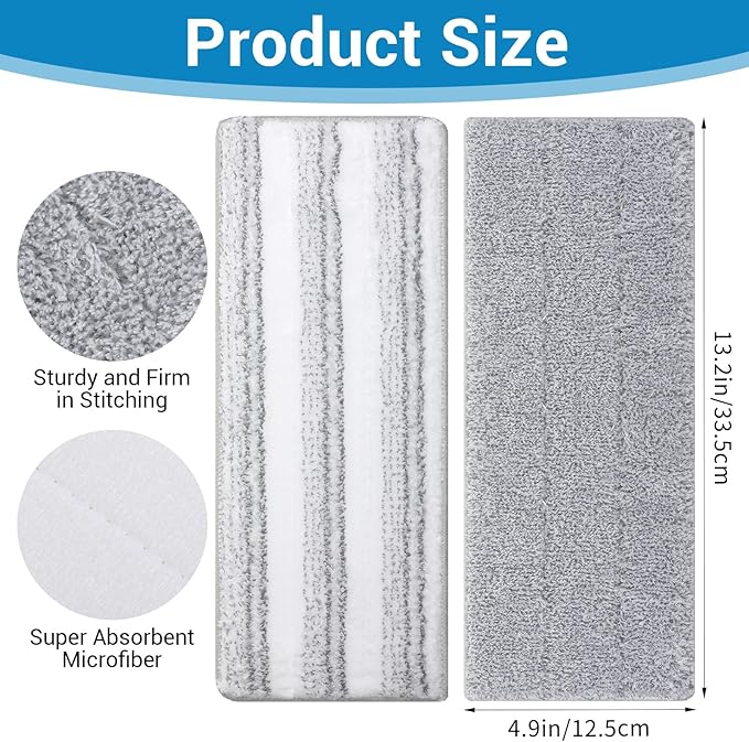 20Pcs Mop Replacement Pads Compatible with Flat Mop or Mop Bucket Set, 13" X 4.9" Universal Mop Pads Mop Head Refills Washable Wet Mops, Microfiber Flat Mop Pad for Most 11-13” Size Mops