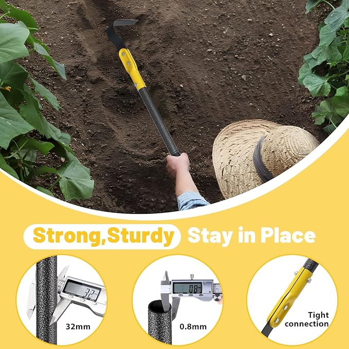Garden Hoe Tool, 63 Inch L Shaped Hoe Garden Tools with Adjustable Long Handle for Weeding, Loosening Soil,Trenching, Heavy Duty Crack Crevice Weeding Hoe Hand Garden Tools for for Gardening Planting