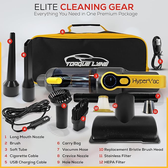 HyperVac 2-in-1 Handheld Portable Car Vacuum Cleaner & Blower, 18500Pa Suction, Corded/Cordless Air Duster with LED Light, Flexible Hoses, USB-C Fast Charge – Ideal for Home, Office & Pets