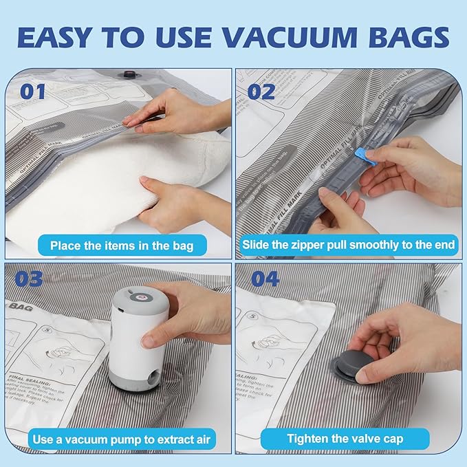 Fantictas Travel Vacuum Storage Bags with Rechargeable Air Pump, 18 Pack Portable Space Saver Bags, Compression Bags for Clothing, Bedding, Seasonal Storage & Packing Bags for Moving