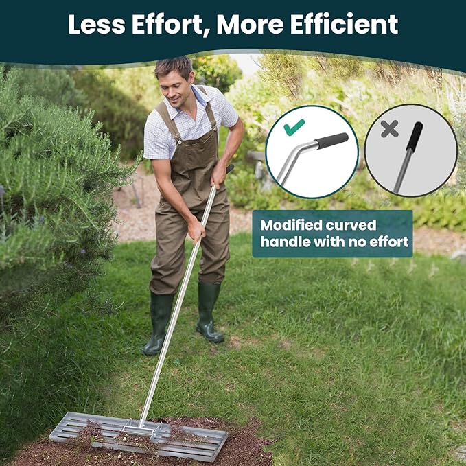 Lawn Leveling Rake 35x10 inch, (Professional-Grade) Lawn Leveler Tool with Stainless Steel Handle Rakes for Lawns Heavy Duty Landscape Rake for Backyard, Garden, Golf Course, Farm, Pasture