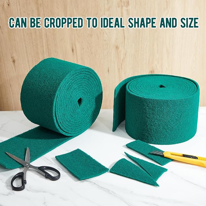 Tioncy 2 Pcs 40 ft Green Scrubbing Pads Roll Heavy Duty Scouring Pads Non Scratch Household Scrub Pads Anti Grease Scrubbing Pads for Dish Metal Grills, 20 ft x 6 in x 0.3 in
