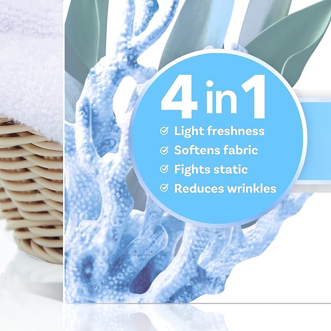 Downy Light Mega Dryer Sheets, Laundry Fabric Softener, Ocean Mist, 130 Count